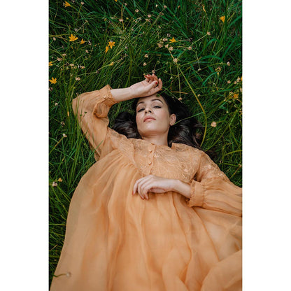 AYAKA Mel Mustard Gathered Kurta (Set of 2)