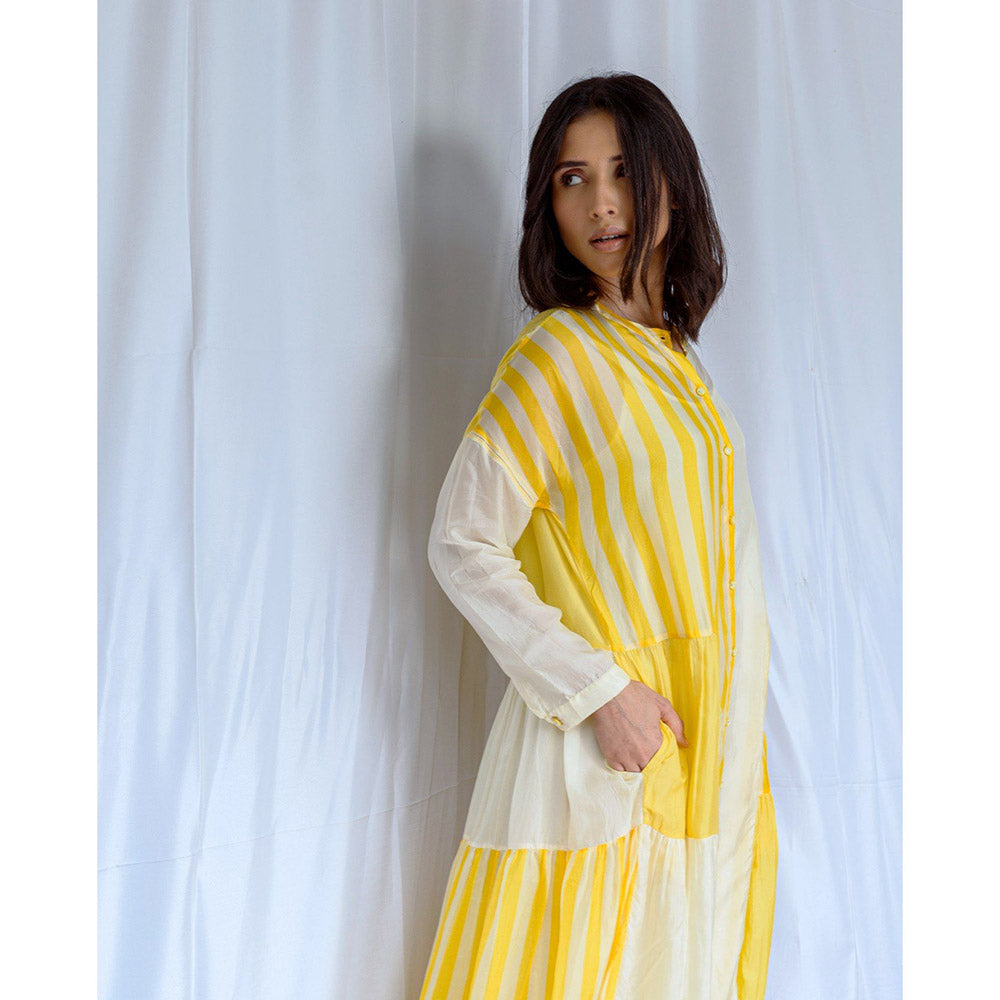 AYAKA Mila Yellow Color Blocked Midi Dress with Slip (Set of 2)