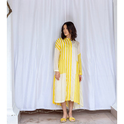 AYAKA Mila Yellow Color Blocked Midi Dress with Slip (Set of 2)