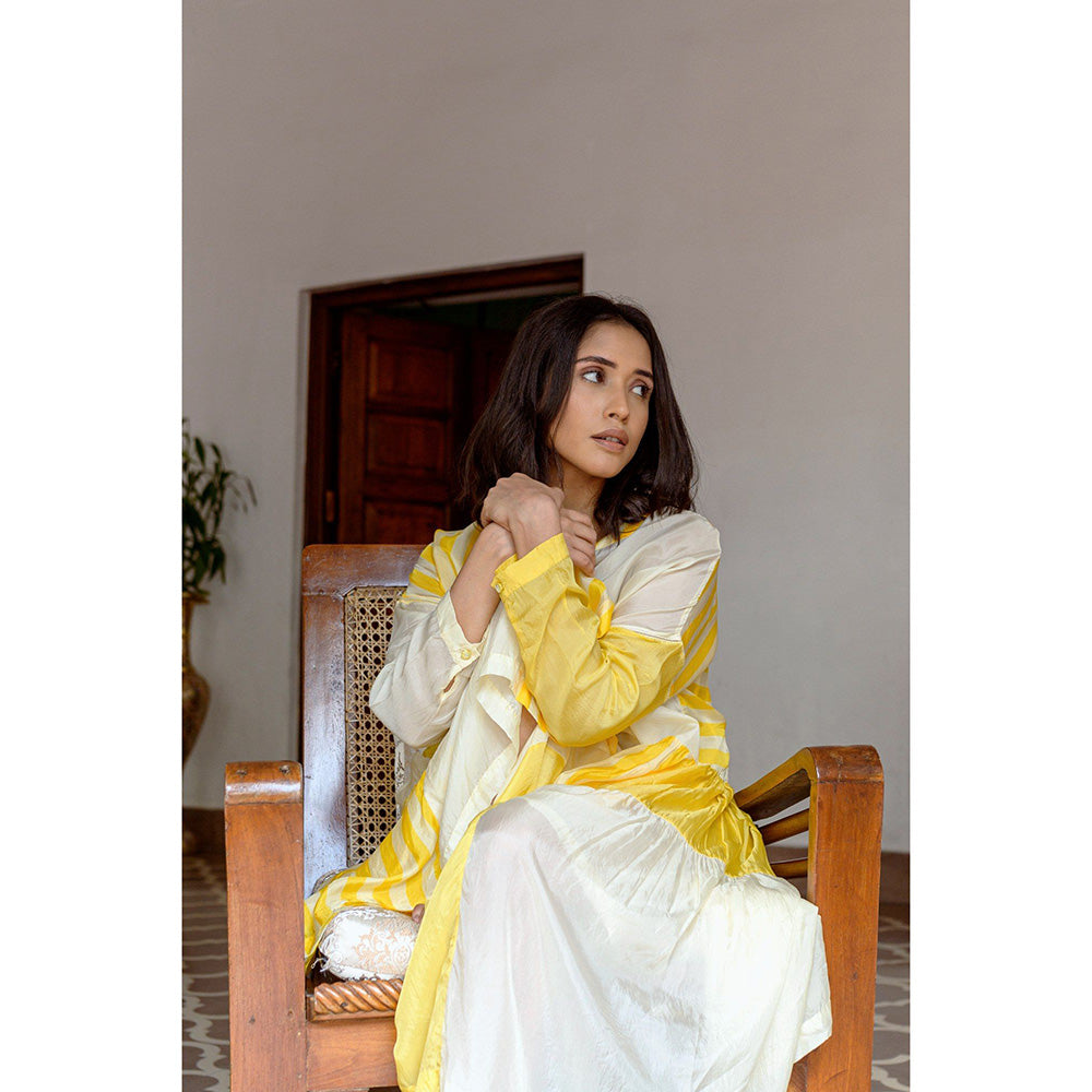 AYAKA Mila Yellow Color Blocked Midi Dress with Slip (Set of 2)