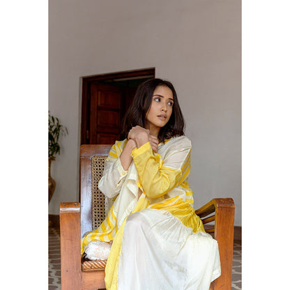 AYAKA Mila Yellow Color Blocked Midi Dress with Slip (Set of 2)