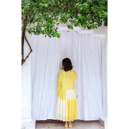 AYAKA Mila Yellow Color Blocked Midi Dress with Slip (Set of 2)