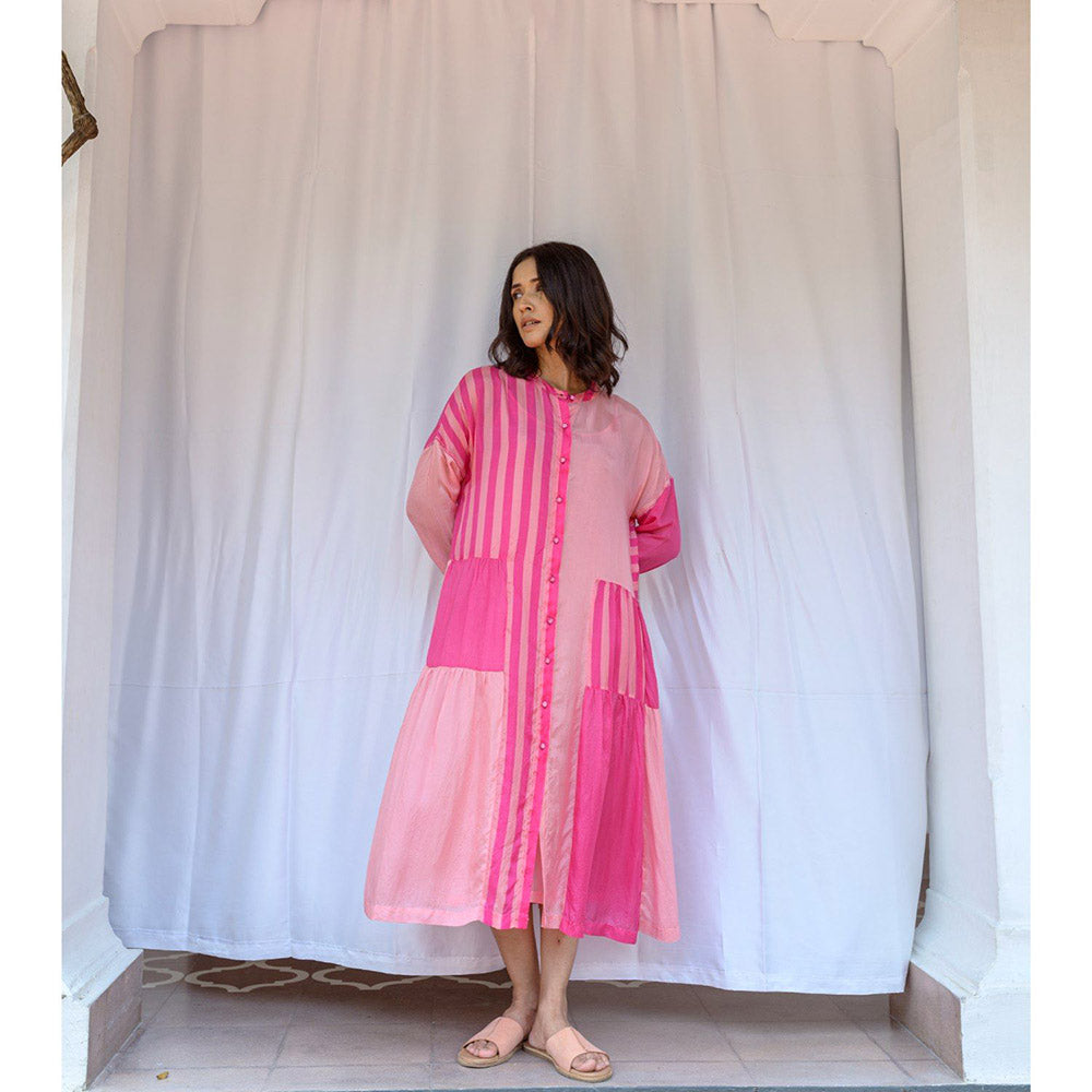 AYAKA Mila Pink Color Blocked Midi Dress with Slip (Set of 2)
