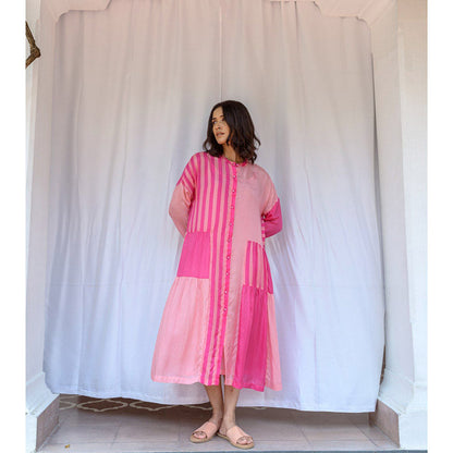 AYAKA Mila Pink Color Blocked Midi Dress with Slip (Set of 2)