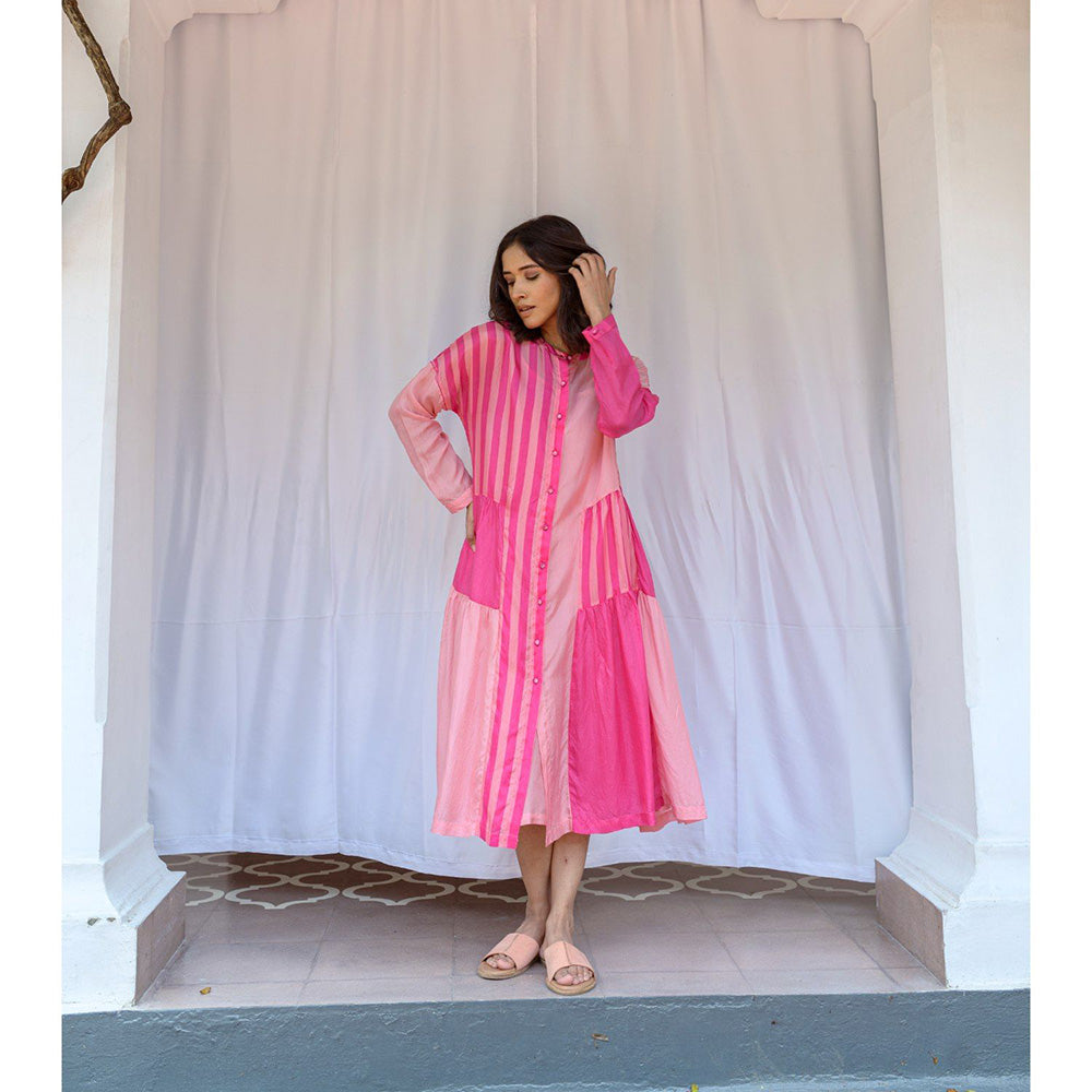 AYAKA Mila Pink Color Blocked Midi Dress with Slip (Set of 2)