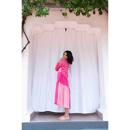 AYAKA Mila Pink Color Blocked Midi Dress with Slip (Set of 2)