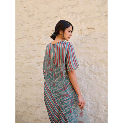 AYAKA Teal Stripes Saree Without Blouse