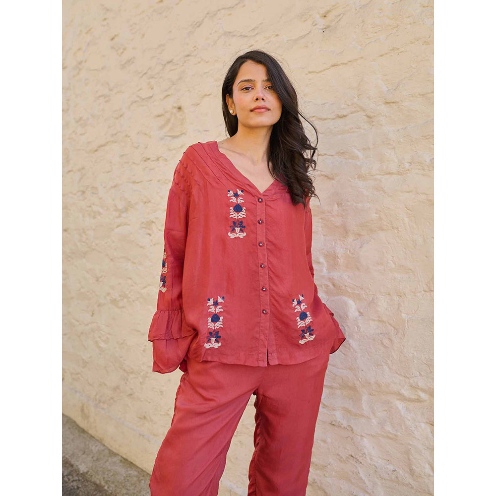 AYAKA Pearl Rust Pin Tuck Shirt