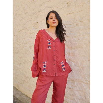 AYAKA Pearl Rust Pin Tuck Shirt