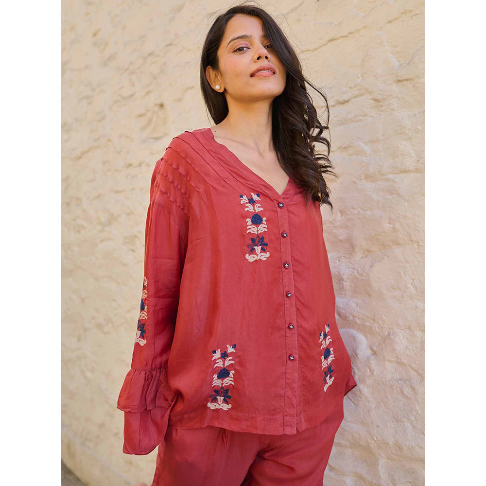 AYAKA Pearl Rust Pin Tuck Shirt