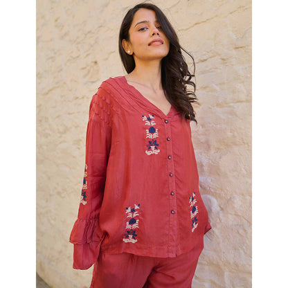 AYAKA Pearl Rust Pin Tuck Shirt