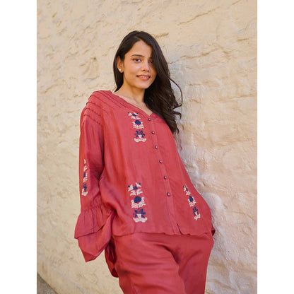 AYAKA Pearl Rust Pin Tuck Shirt