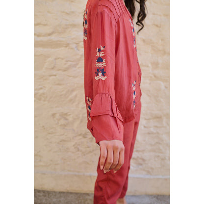 AYAKA Pearl Rust Pin Tuck Shirt