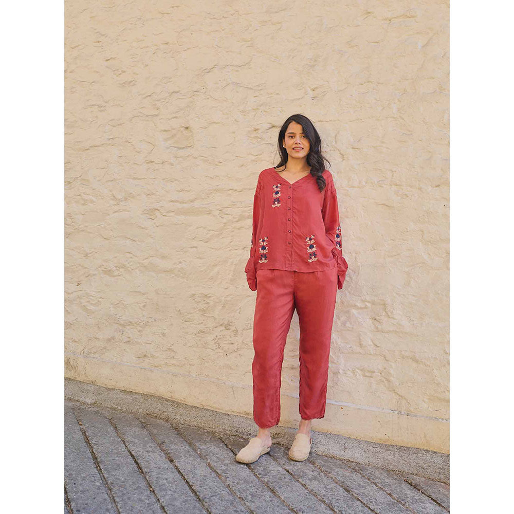 AYAKA Pearl Rust Pin Tuck Shirt
