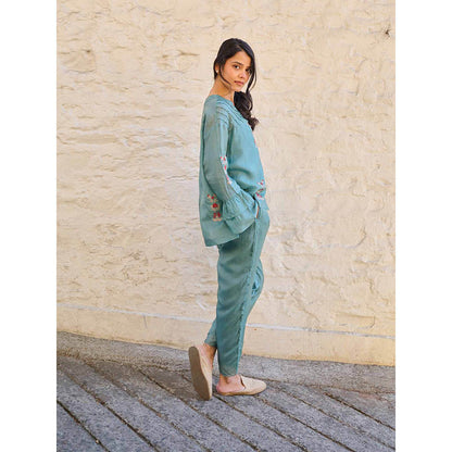 AYAKA Pearl Teal Pin Tuck Shirt