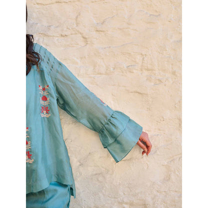 AYAKA Pearl Teal Pin Tuck Shirt