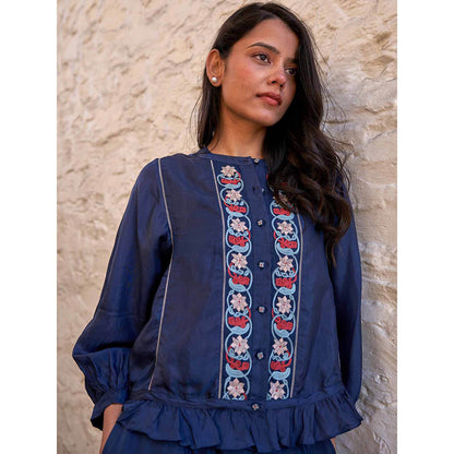 AYAKA Joy Embroidered Navy Blue Top