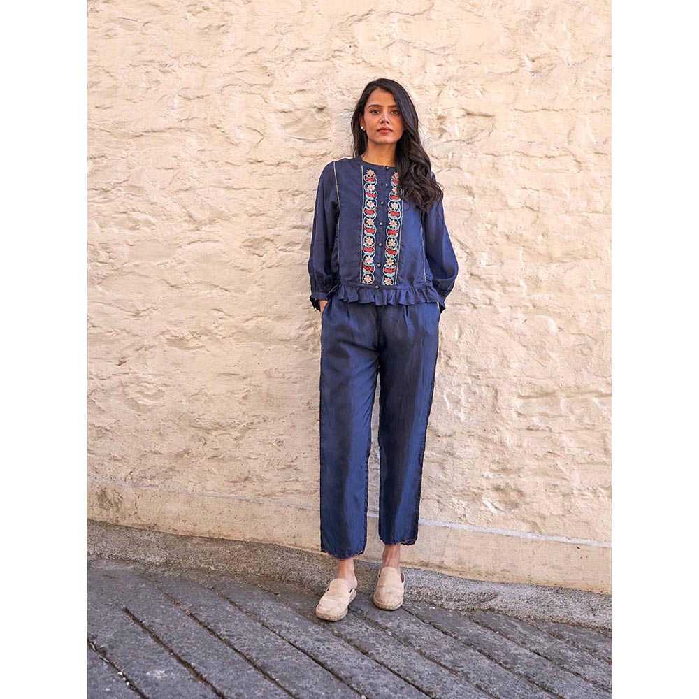 AYAKA Joy Embroidered Navy Blue Top