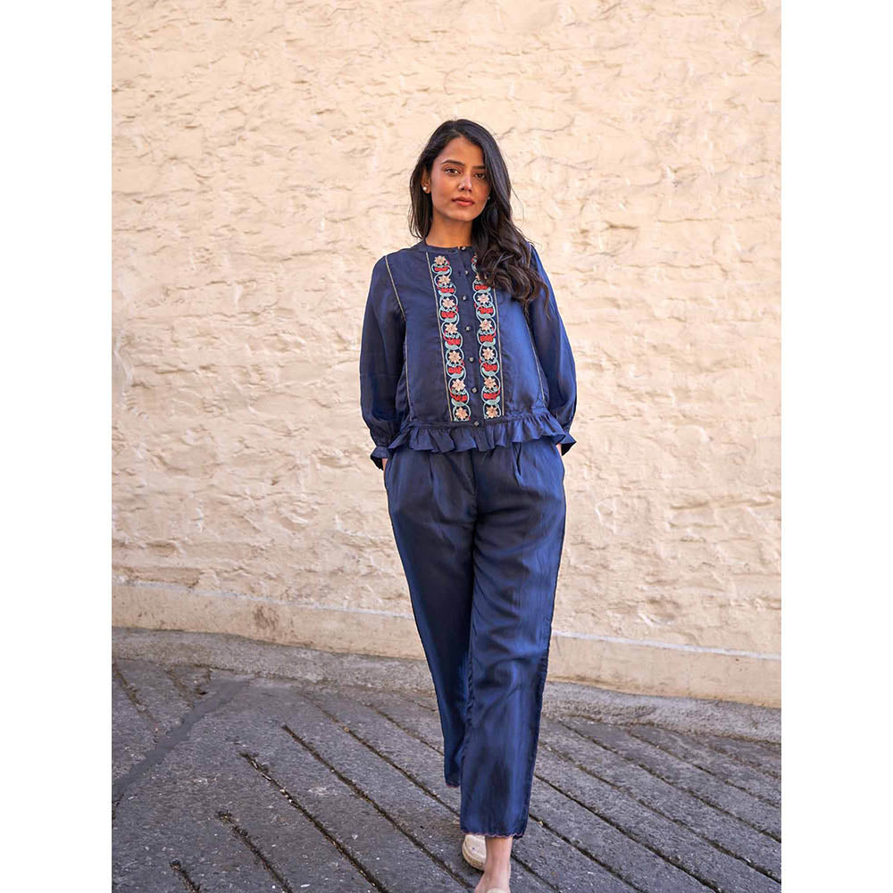 AYAKA Joy Embroidered Navy Blue Top