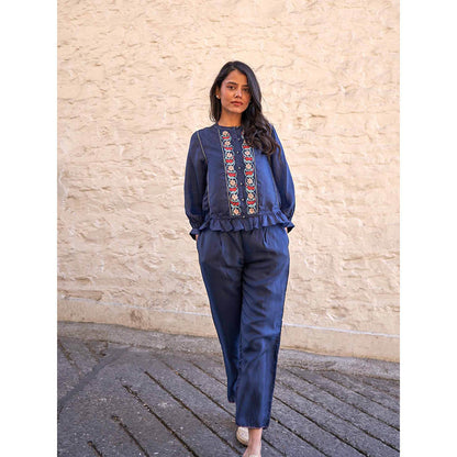 AYAKA Joy Embroidered Navy Blue Top