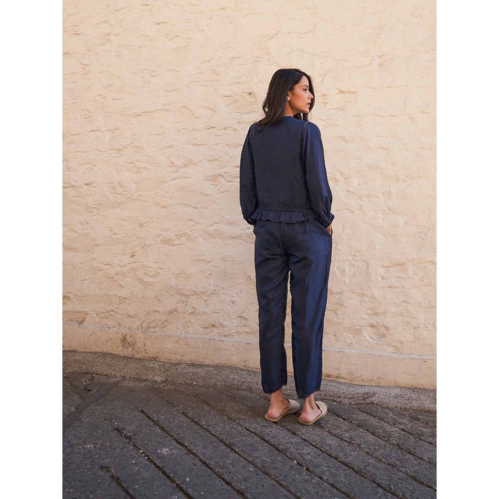 AYAKA Joy Embroidered Navy Blue Top