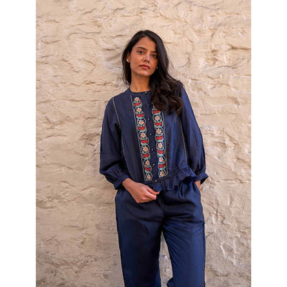 AYAKA Joy Embroidered Navy Blue Top