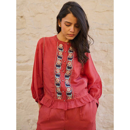 AYAKA Joy Embroidered Rust Top