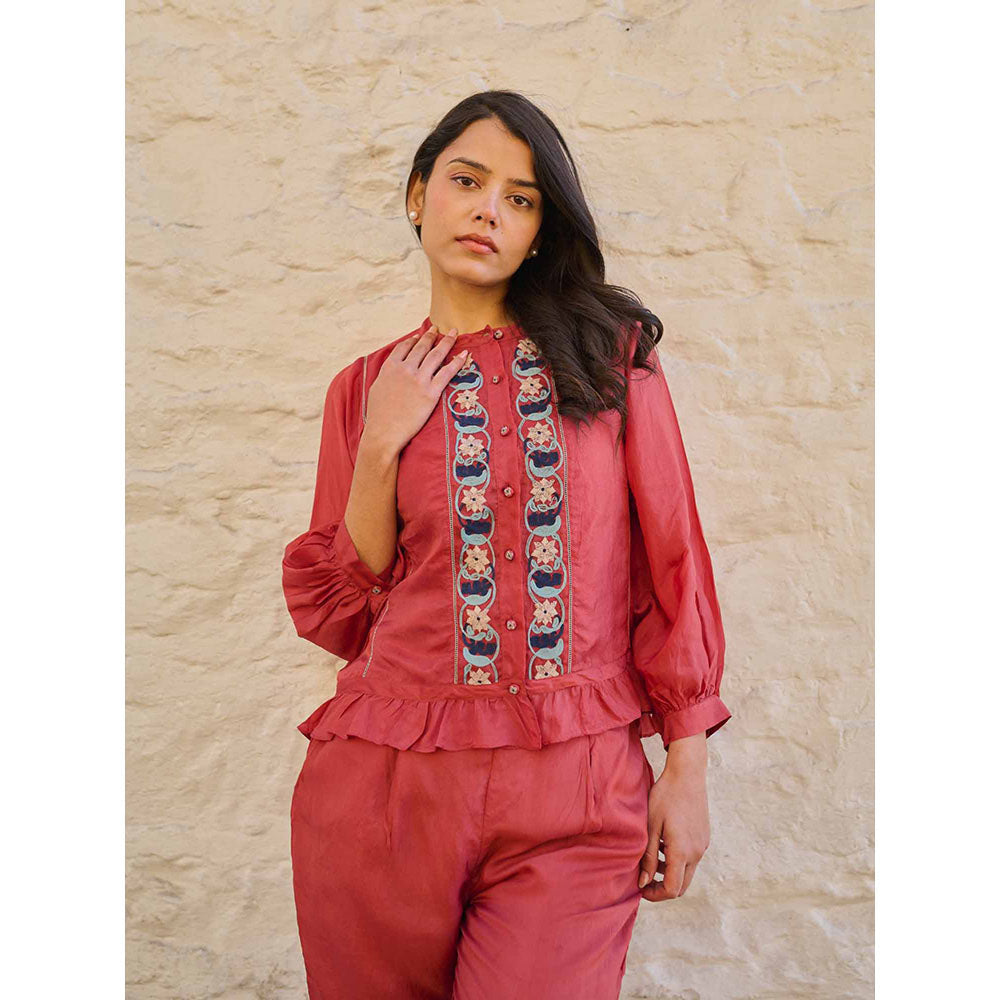 AYAKA Joy Embroidered Rust Top