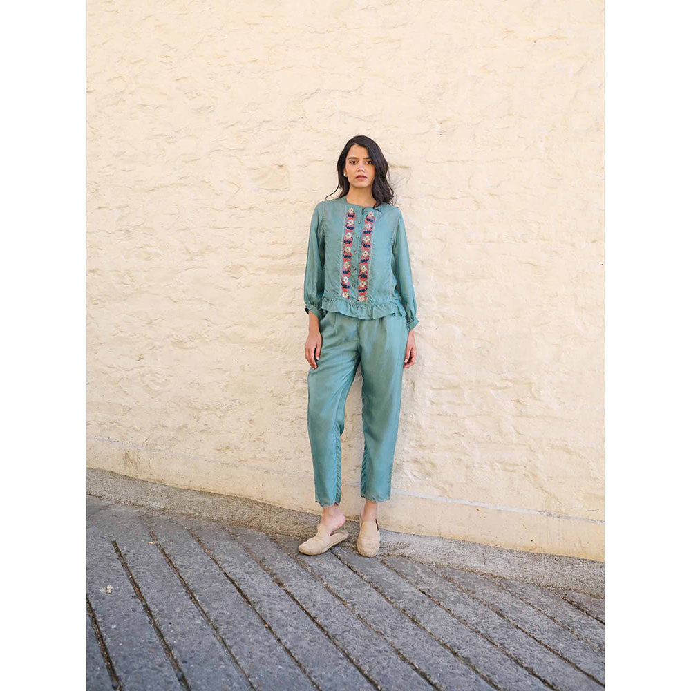AYAKA Joy Embroidered Teal Top
