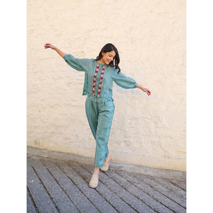 AYAKA Joy Embroidered Teal Top