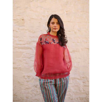 AYAKA Pam Rust Silk Organza Top with Inner (Set of 2)