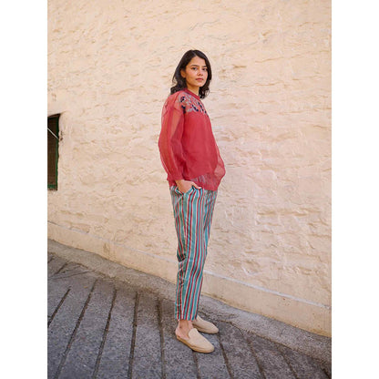 AYAKA Pam Rust Silk Organza Top with Inner (Set of 2)