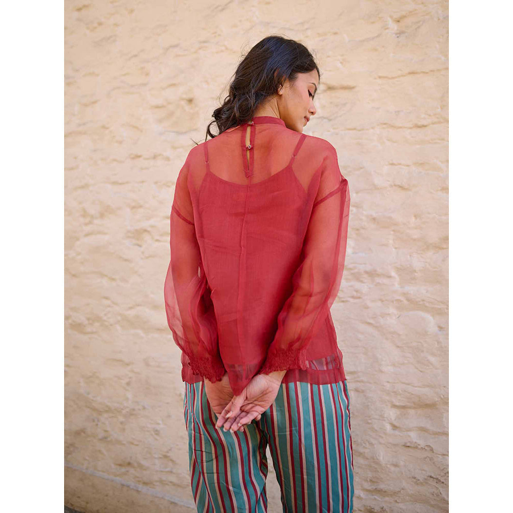 AYAKA Pam Rust Silk Organza Top with Inner (Set of 2)