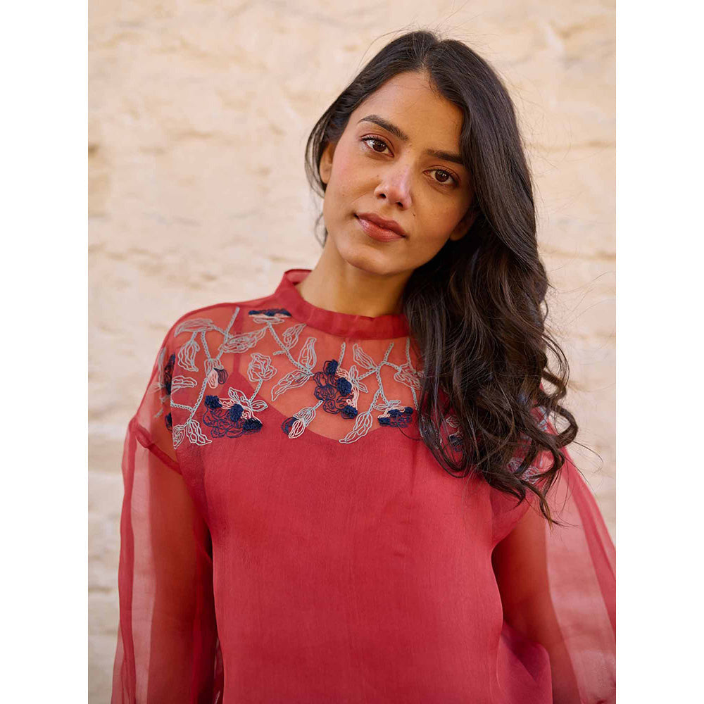 AYAKA Pam Rust Silk Organza Top with Inner (Set of 2)