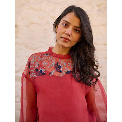 AYAKA Pam Rust Silk Organza Top with Inner (Set of 2)