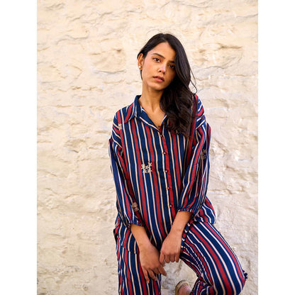 AYAKA Gwen Navy Blue Stripes Shirt