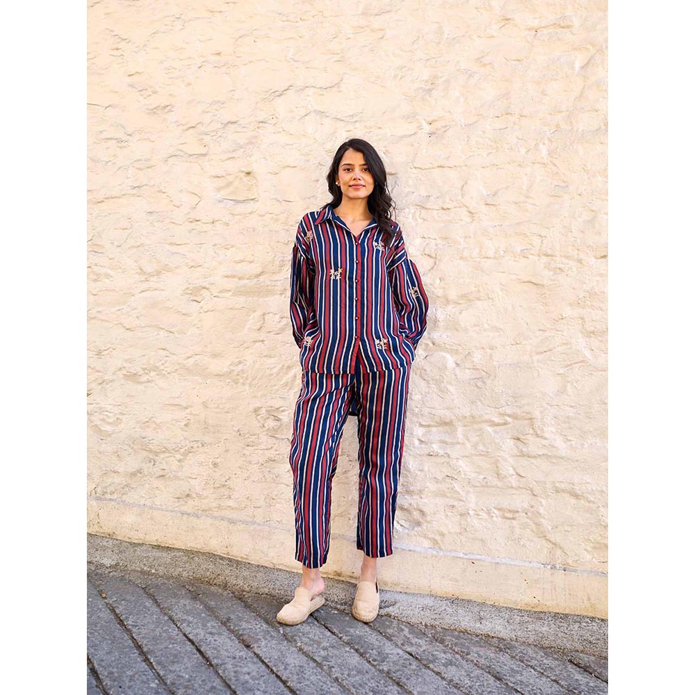 AYAKA Gwen Navy Blue Stripes Shirt