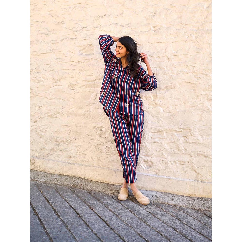 AYAKA Gwen Navy Blue Stripes Shirt