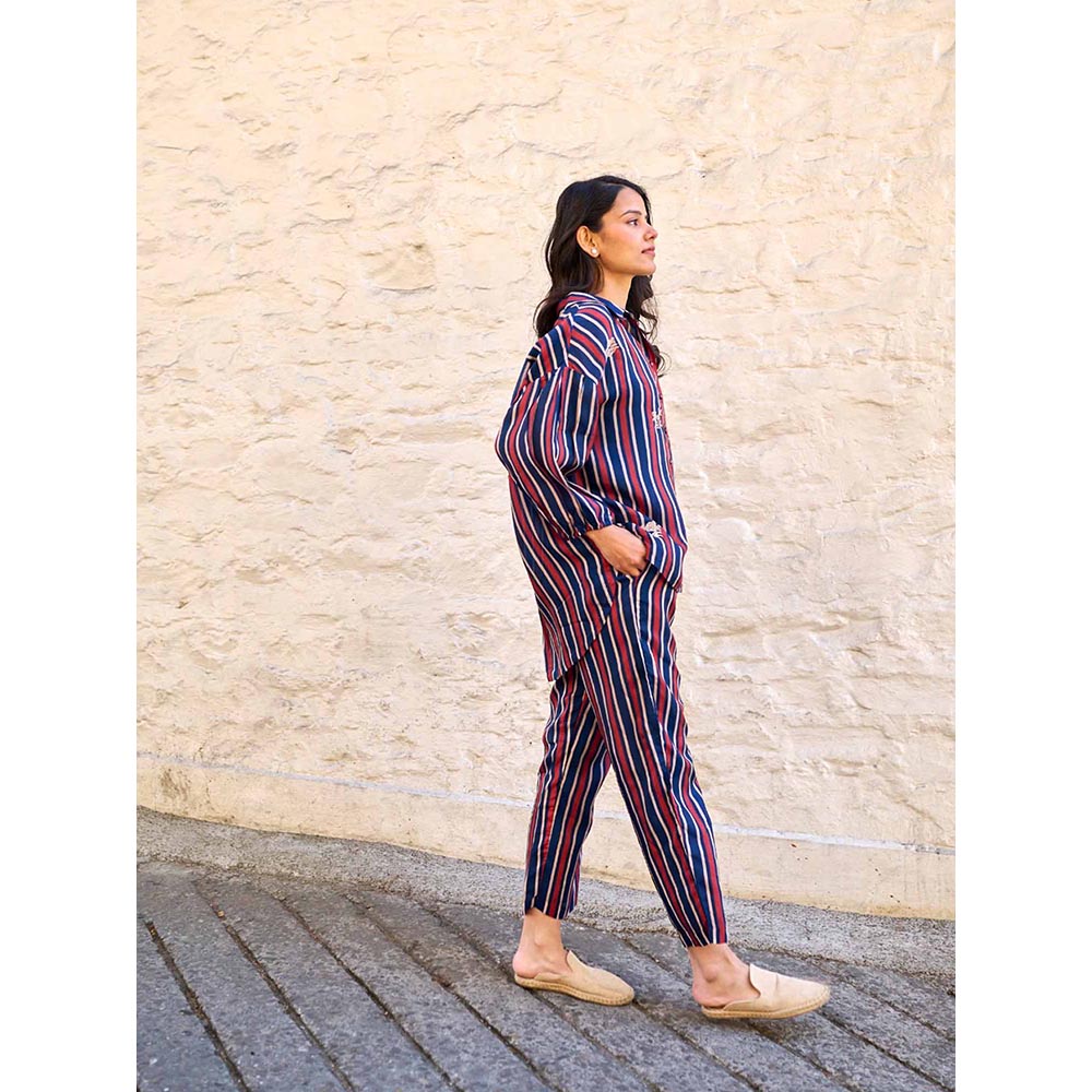 AYAKA Gwen Navy Blue Stripes Shirt