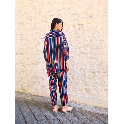 AYAKA Gwen Navy Blue Stripes Shirt