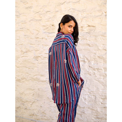 AYAKA Gwen Navy Blue Stripes Shirt