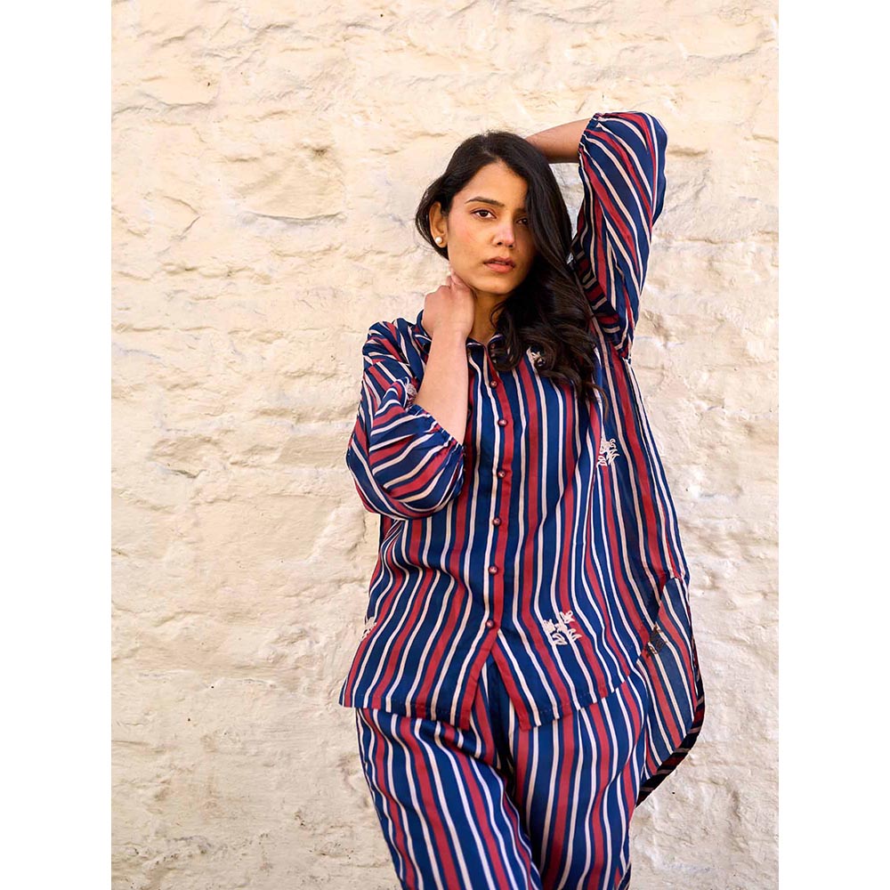 AYAKA Gwen Navy Blue Stripes Shirt