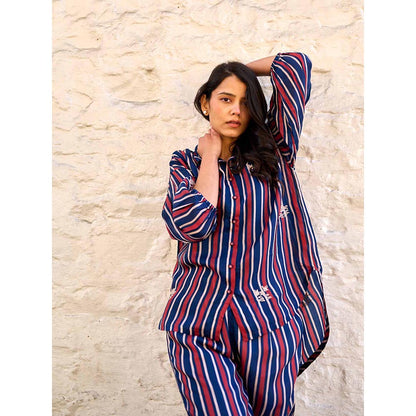 AYAKA Gwen Navy Blue Stripes Shirt