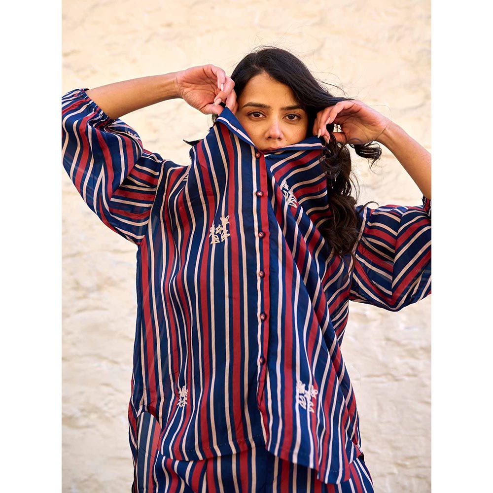 AYAKA Gwen Navy Blue Stripes Shirt