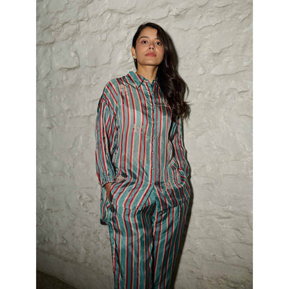 AYAKA Gwen Teal Stripes Shirt