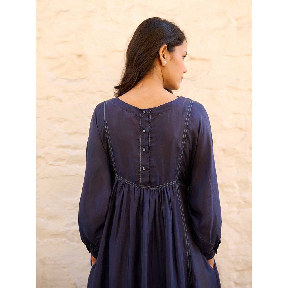 AYAKA Linda Navy Blue Panel Midi Dress with Inner (Set of 2)