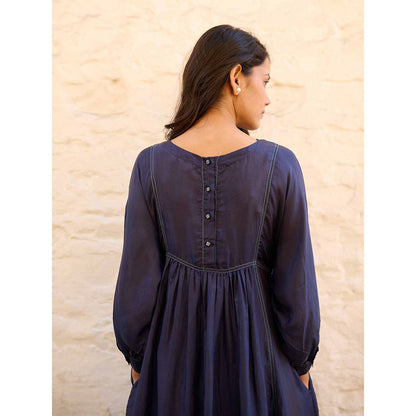 AYAKA Linda Navy Blue Panel Midi Dress with Inner (Set of 2)