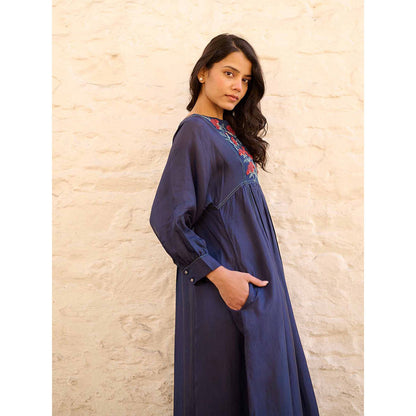 AYAKA Linda Navy Blue Panel Midi Dress with Inner (Set of 2)