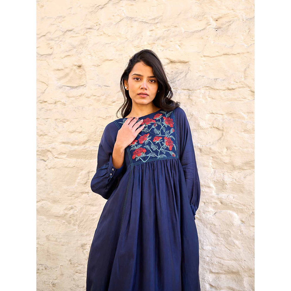 AYAKA Linda Navy Blue Panel Midi Dress with Inner (Set of 2)