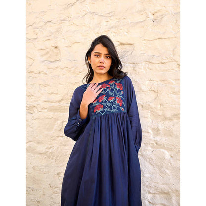 AYAKA Linda Navy Blue Panel Midi Dress with Inner (Set of 2)